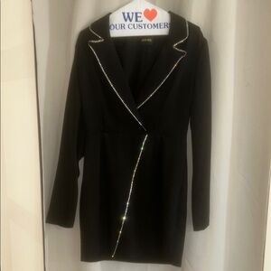 DO+BE Black Blazer Dress with Notched Lapel and Contrast Trim
